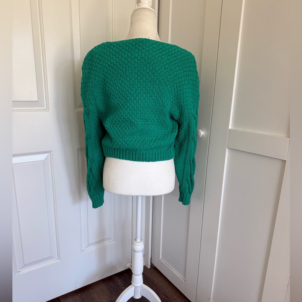 Free People Sticks and Stones Green Chunky Cable Knit Crop Sweater Size XS - Picture 2 of 5
